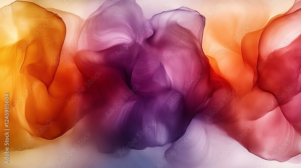 Poster abstract fluid art with swirling hues of orange, purple and red creating a dynamic effect