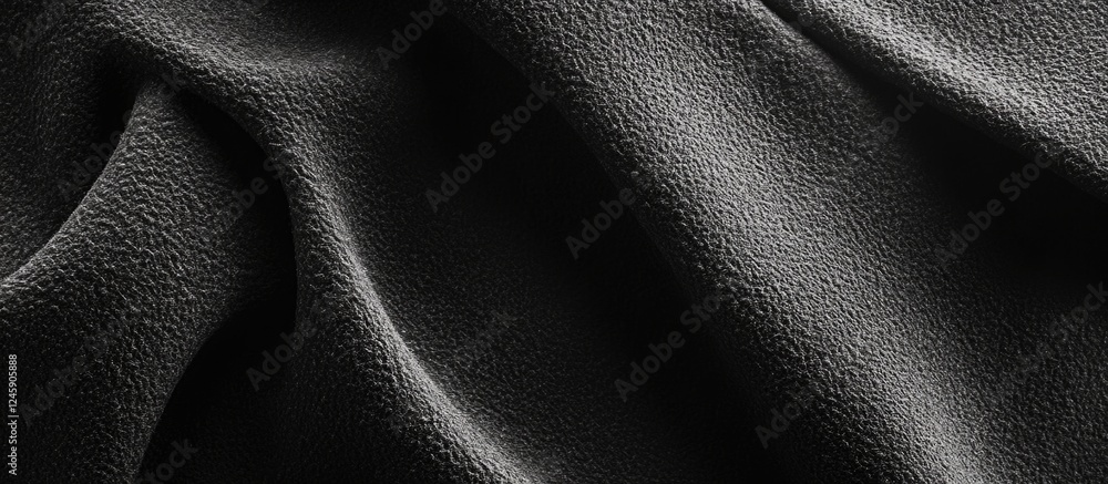 Poster black and white textured suede fabric background showcasing soft folds and intricate detailing for d