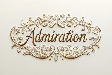  sophisticated and decorative typography design featuring the word "Admiration" in an elegant script surrounded by intricate golden floral embellishments on a light background.