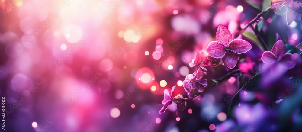 Poster blurry background of vibrant orchids with bokeh effect creating a dreamy floral atmosphere for desig