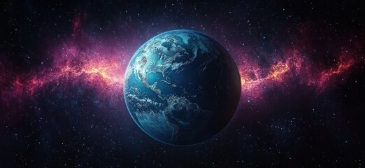 Obraz premium Stunning Digital Painting of Earth from Space with Vibrant Colors and Ambient Light