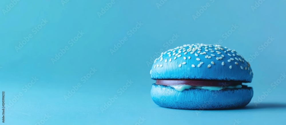 Poster colorful blue burger on a solid background with empty space for custom text or advertising copy