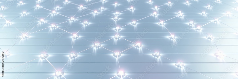 Poster bright abstract network background with glowing nodes