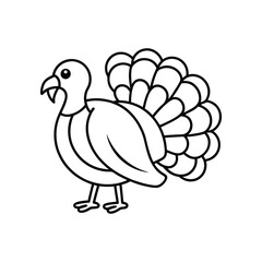Cute Black and White Line Art Turkey Illustration