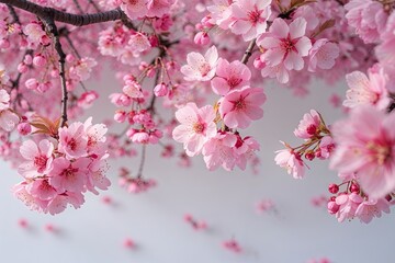 Obraz premium Stunning Cherry Blossom Flowers in Spring Pink Against a White Background