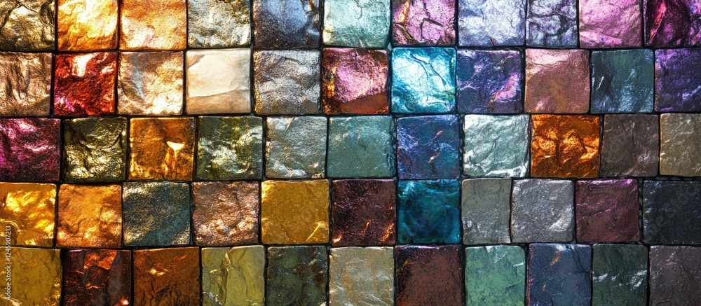 Poster colorful square mosaic tile texture with a shimmering finish ideal for backgrounds and design projec