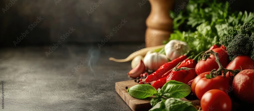 Aufkleber fresh colorful vegetables on a wooden table ready for grilling with empty space for text showcasing 