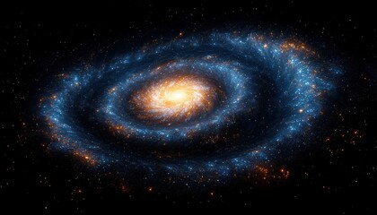 Fototapeta premium Spiral Galaxy in Vibrant Blue and Gold with Stars and Cosmic Light