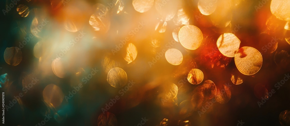 Poster warm and vibrant bokeh background with blurred circular lights creating a dreamy and artistic atmosp