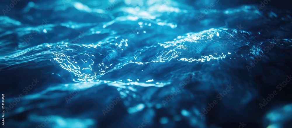 Poster realistic blue water surface with detailed caustics and ripples in slow motion ideal for digital com