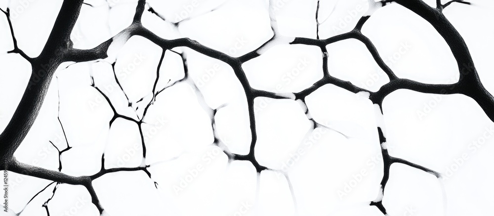 Aufkleber elegant black and white composition of winter branches creating intricate patterns against a bright 