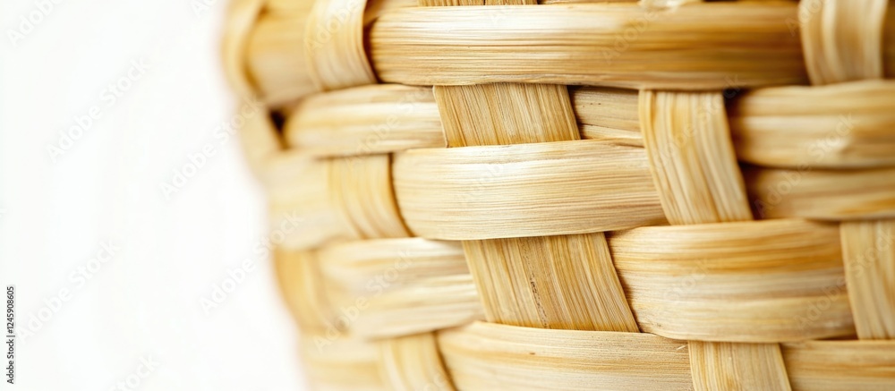 Poster natural bamboo basket close-up on white background showcasing intricate weaving patterns and texture