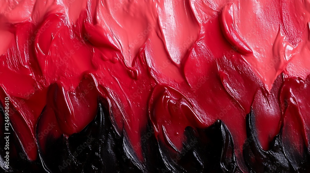 Poster abstract close-up texture with gradient of red and pink tones transitioning to black paint