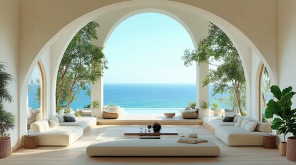 Luxury Beach House with Ocean View Modern Living Room in Scandinavian Design