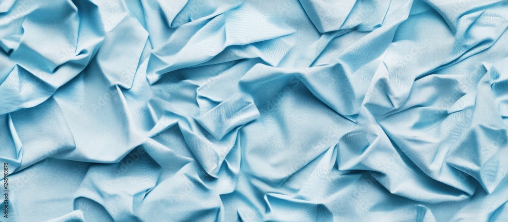 Poster crumpled blue cotton fabric texture with a bright canvas design ideal for backgrounds and textile-re