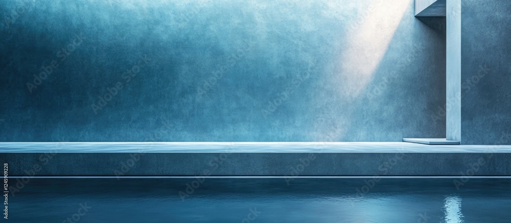 Aufkleber blue concrete interior with plaster texture and soft light creating an atmospheric background for mo