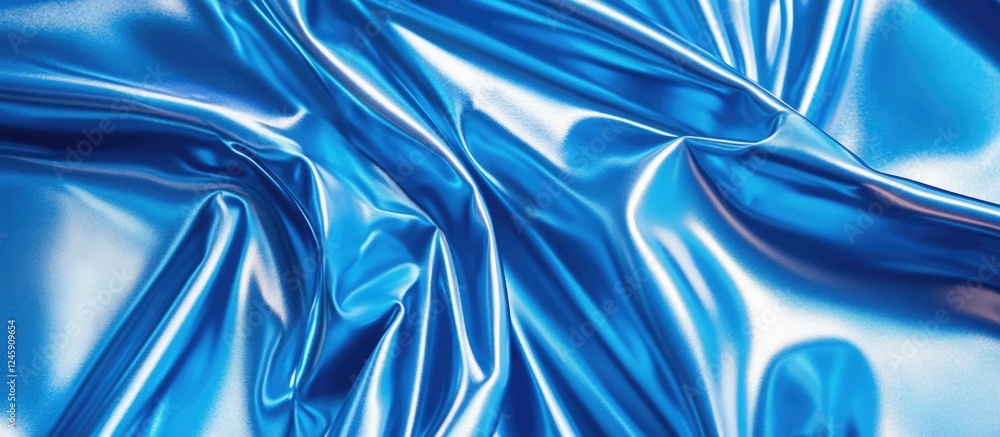Poster blue plastic foil with elegant draping and backlighting creating a textured, glossy surface emphasiz