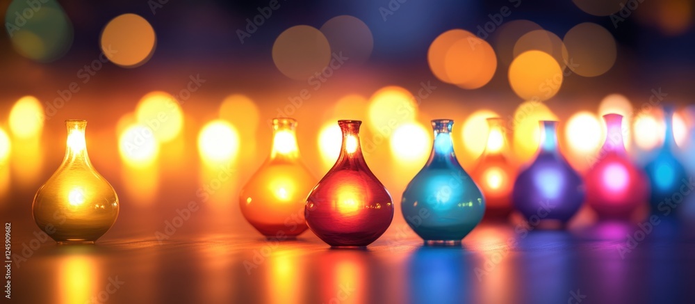 Poster colorful bokeh lamps glowing in the night creating a vibrant abstract background for design and arti