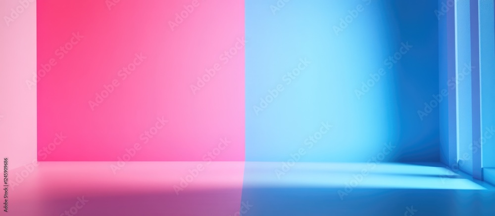 Poster modern minimalist background with vibrant blue and pink divisions, featuring an empty space ideal fo