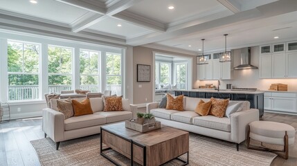 Stylish living room design modern home interior decor bright environment wide view contemporary comfort