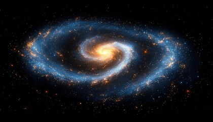 Fototapeta premium Spiral Galaxy in Vibrant Blue and Gold with Stars and Light in the Cosmic Universe