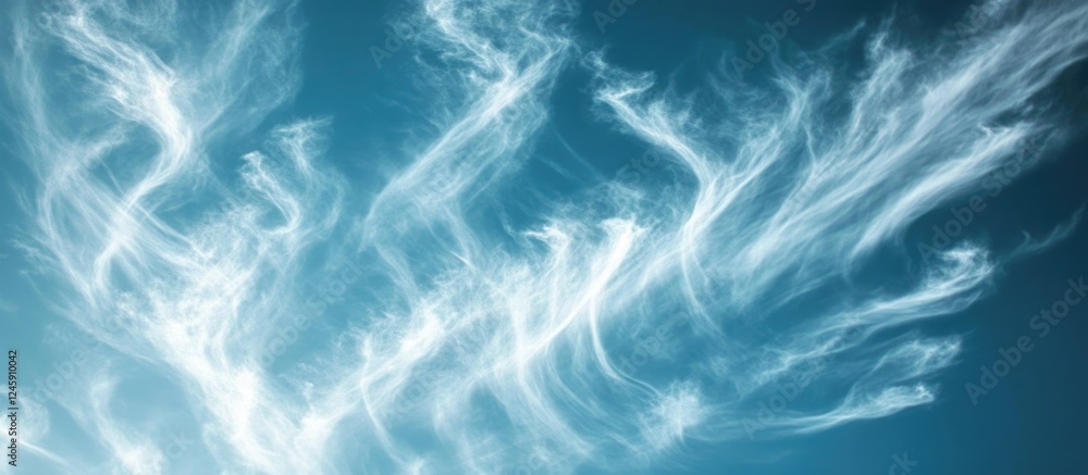 Poster serene blue sky adorned with wispy white clouds creating a tranquil and refreshing atmosphere perfec