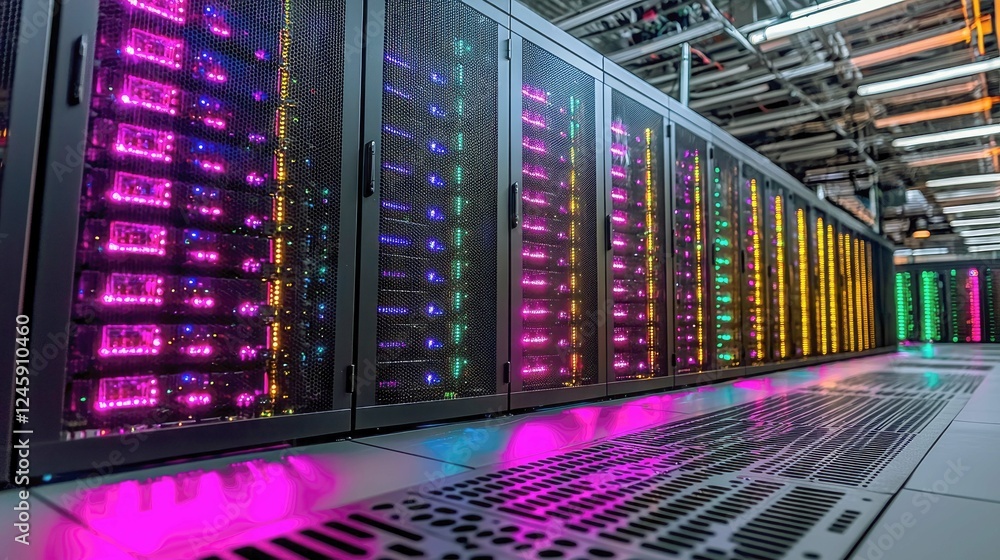 Poster exploring the intricacies of a modern data center: a glimpse into the heart of digital infrastructur