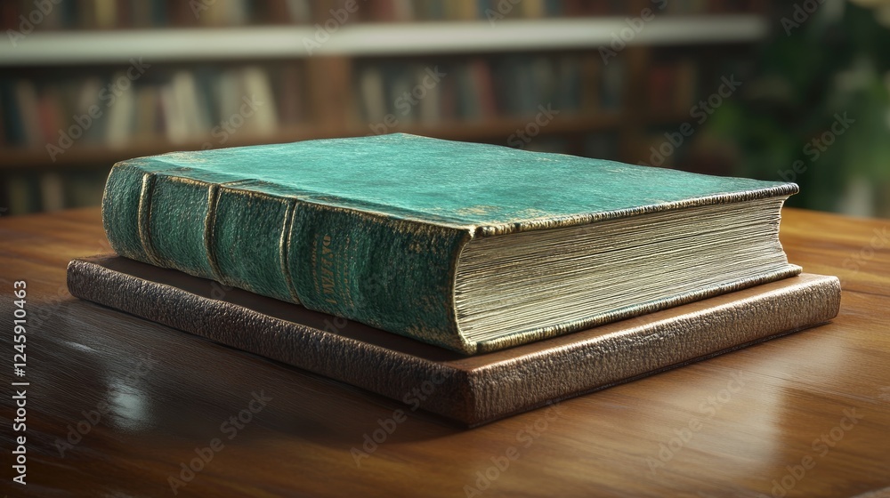 Aufkleber a well-structured book resting on a sturdy book stand, showcasing its vibrant cover and inviting pag