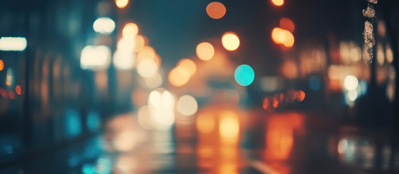 Long exposure blurred night street view with colorful lights and empty space for text ideal for urban or advertising applications