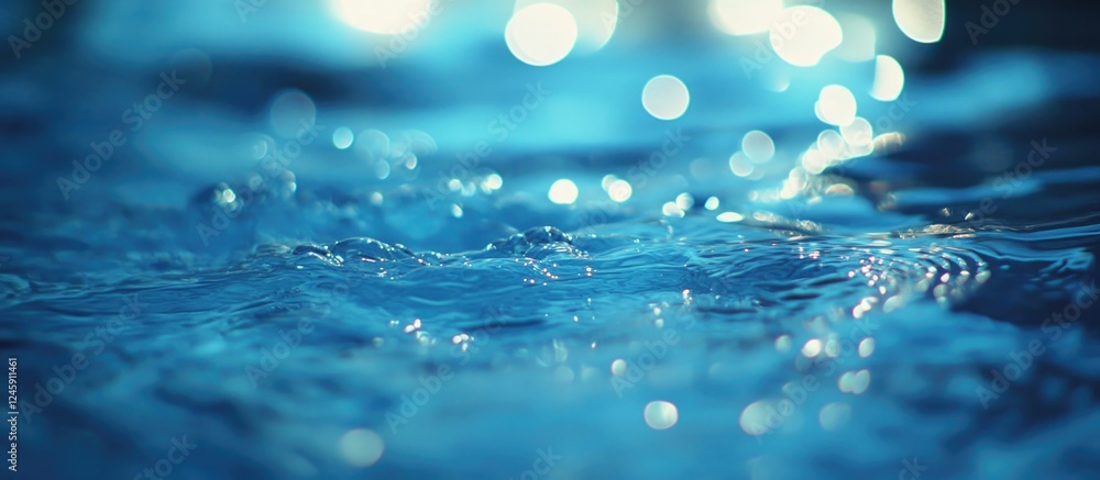 Poster mesmerizing blue water bokeh light background creating an enchanting aquatic atmosphere with shimmer