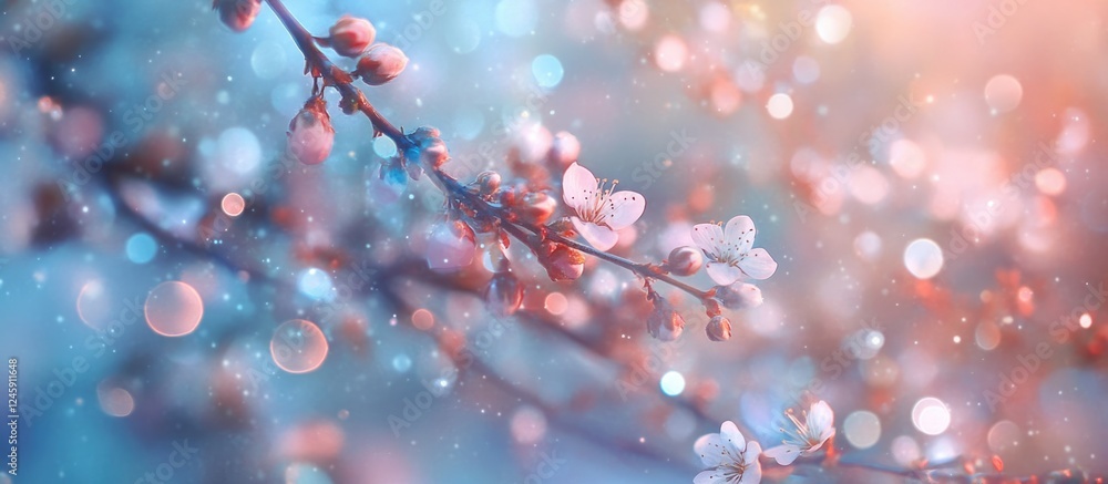 Aufkleber soft bokeh background with blossom branches and colorful light for nature and spring themes
