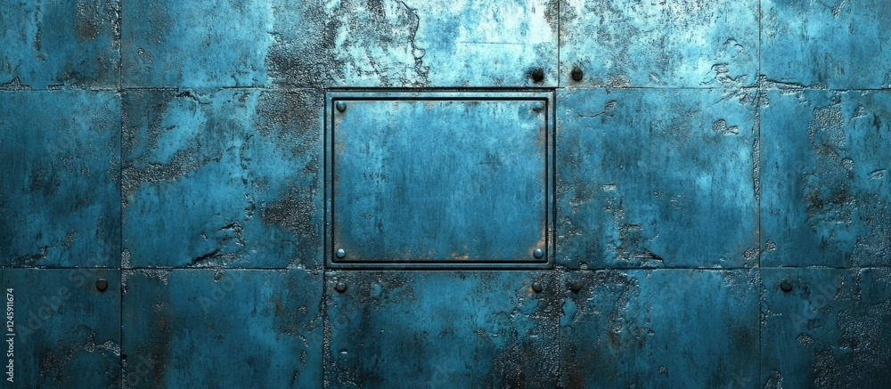 Aufkleber textured blue metal background featuring a central square patch for design elements or text overlays
