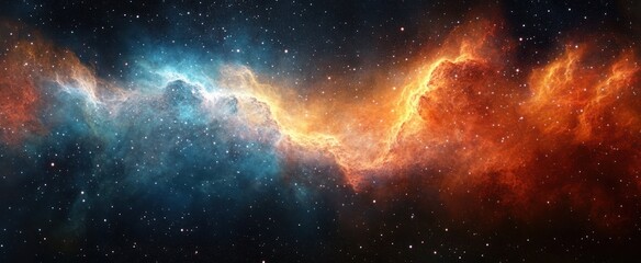 Fototapeta premium Cosmic Nebula Scene with Vibrant Colors and Starry Background Illuminated by Starlight Swirling Gas and Dust