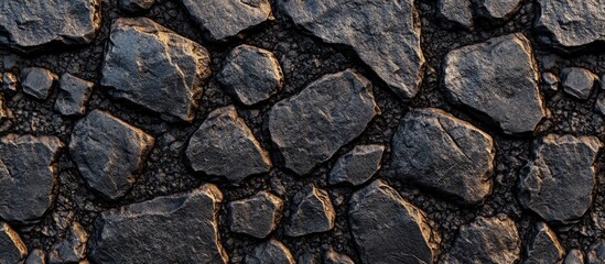 Fototapeta premium Black asphalt texture with rough stone patterns creating a durable background for construction or urban design projects.