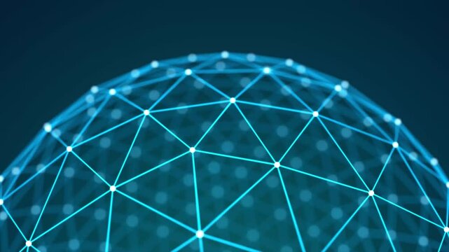 Abstract rotating sphere of glowing dots and lines. 3d ball of particles and lines. Futuristic technology illustration. 3d rendering. Seamless loop.