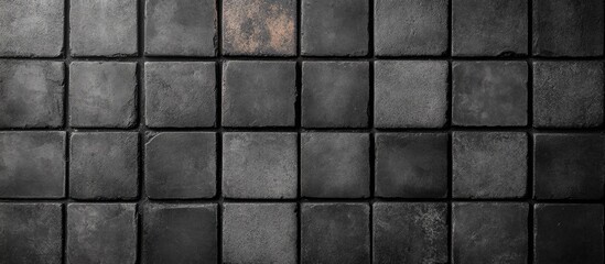 Naklejka premium Black square paving blocks in a vintage design arranged for pedestrian pathways textured background for ground flooring and wallpaper use.