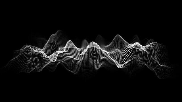 Wave of particles. Abstract gradient background of dots. Big data stream. Futuristic digital backdrop. Technology network. 3d rendering. Seamless loop.