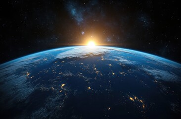 Obraz premium Stunning Earth View from Space with Dramatic Lighting and Starry Sky