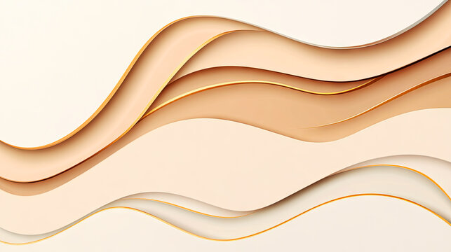 Abstract background with smooth, flowing beige and cream waves accented by gold edges