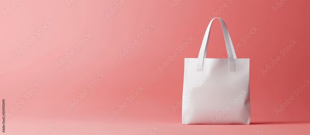 Poster cotton tote bag mockup on pink background showcasing empty space for branding and text customization