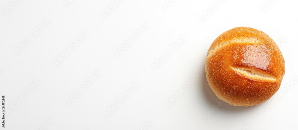 Poster freshly baked bread roll on clean white background with ample space for text or product placement sh