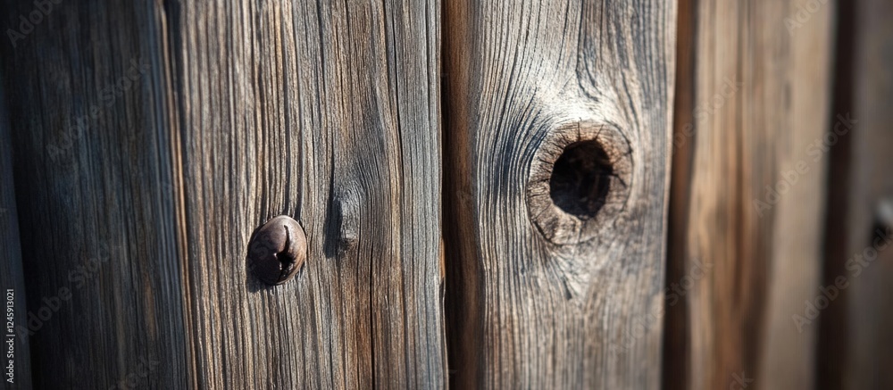 Poster Close up of weathered brown wooden fence highlighting natural textures and grain patterns for rustic backgrounds and design elements.