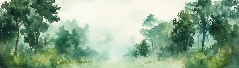 A serene landscape with misty trees and greenery, evoking peace and tranquility.