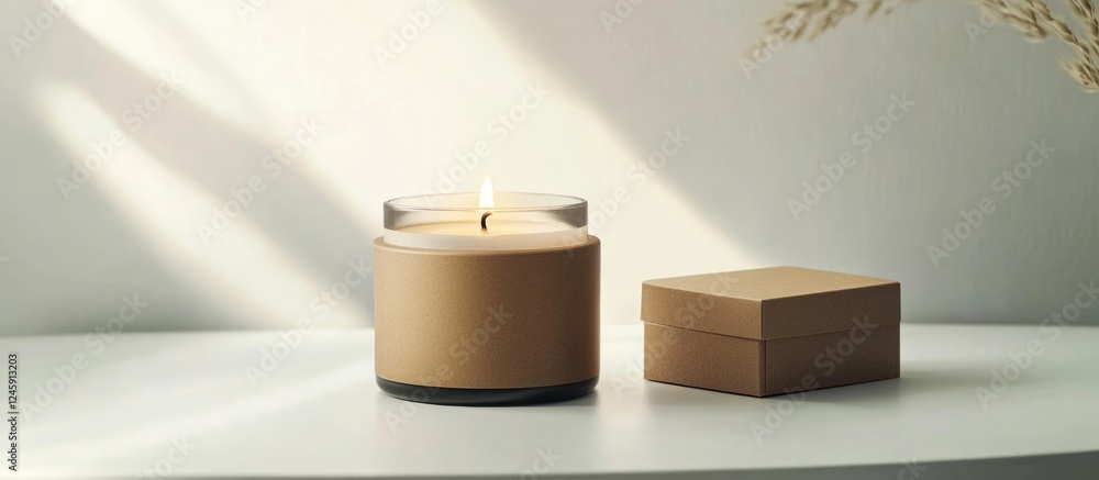 Poster Candle Jar and Box Mockup in Bright Studio for Branding and Packaging Design with Empty Space for Custom Text and High Quality Presentation