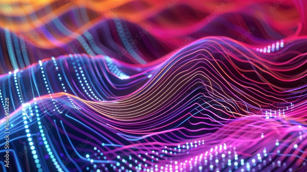 Poster abstract fractal waves with energy and motion in neon background