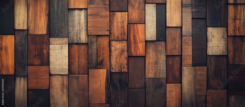 Poster geometric abstract background of brown wooden rectangles in various tones for creative design and te