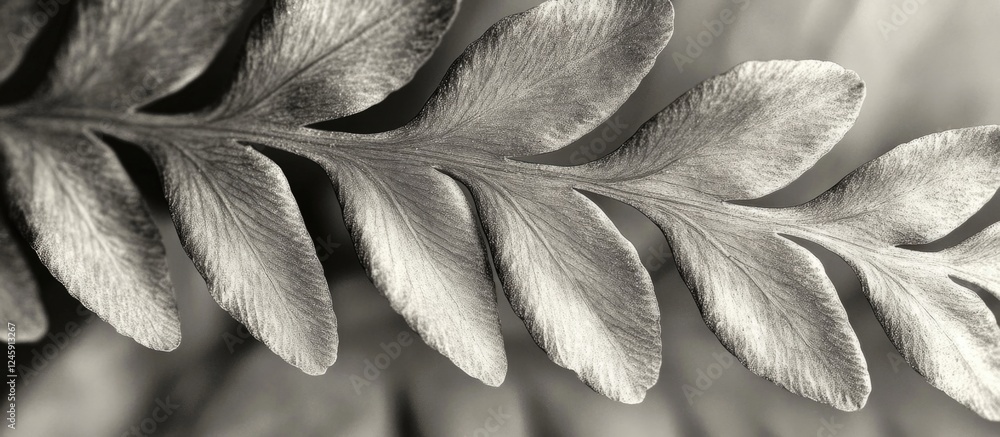 Poster black and white close-up of a fern leaf showcasing intricate textures and patterns for nature-inspir