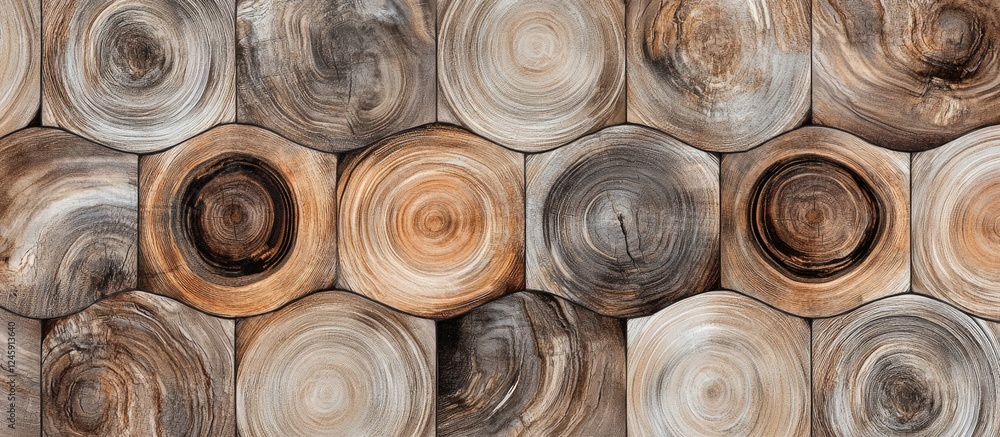 Poster natural brown wood tile texture with circular patterns showcasing organic tree rings for rustic and 