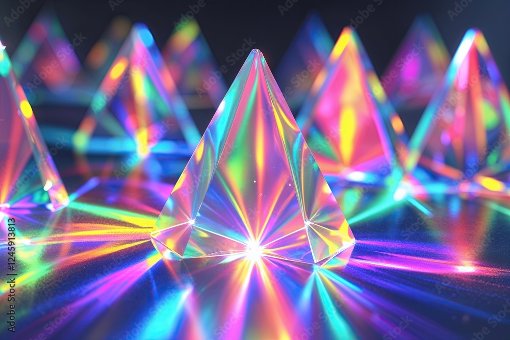 Poster dynamic triangular holographic prisms generating distinctive spectral light effects