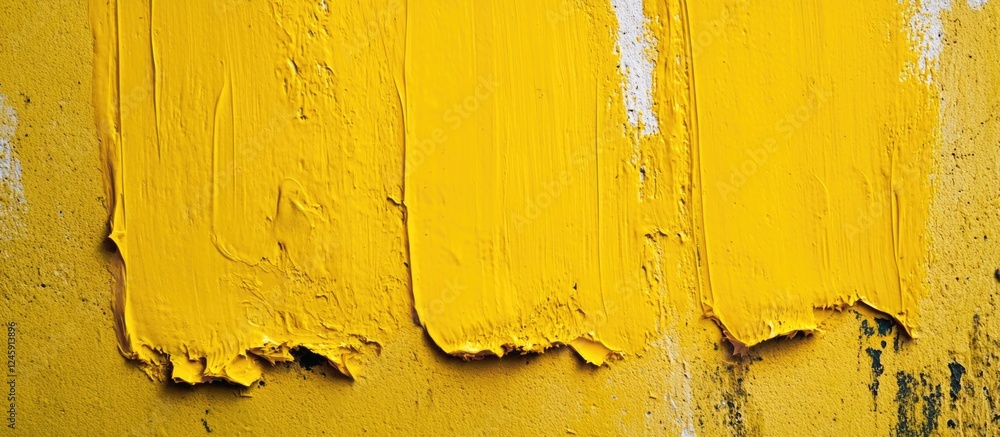Leinwandbilder yellow paint brush strokes on textured concrete wall surface creating an abstract and vibrant artist
